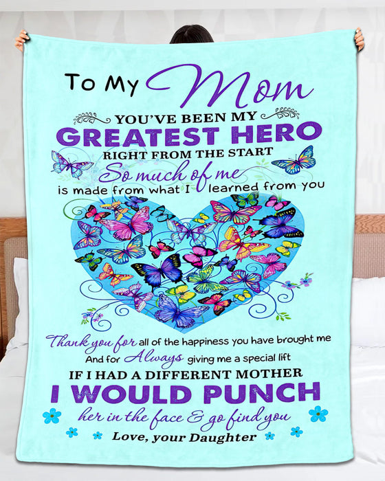 Personalized To My Mom Blanket From Daughter Thank You For The Happiness You Have Brought Me Butterfly Heart Printed