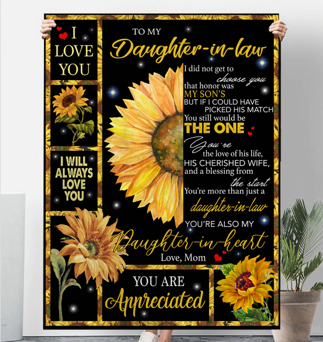 Personalized To My Daughter In Law Blanket You Are Appreciated Daughter Sunflower Custom Name Gifts For Christmas