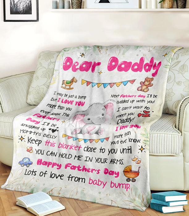 Personalized Blanket To My Dad From Baby Bump Happy Father's Day Funny Baby Elephant Cartoon Style Custom Name