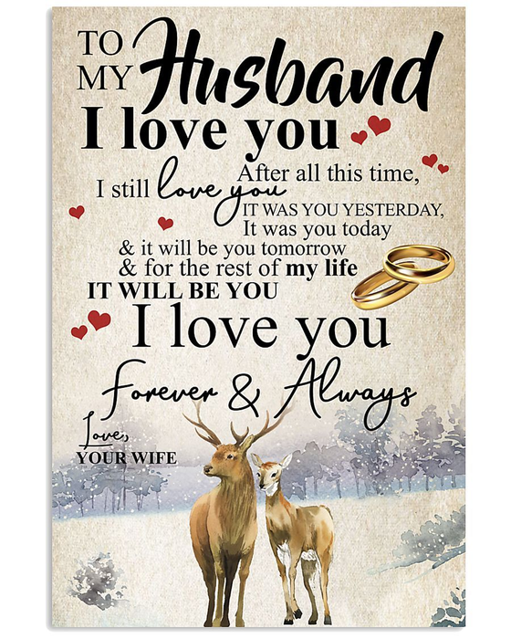 Personalized To My Husband Canvas Wall Art Gifts From Wife Deer Couple I Love You Forever Custom Name Poster Prints