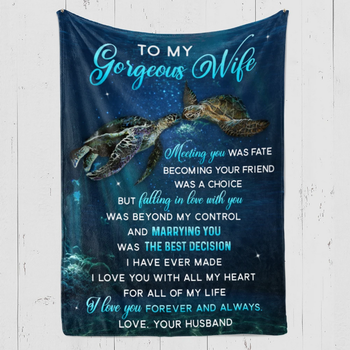 Personalized Fleece Sherpa Blanket To My Wife From Husband Print Turtle Couple In The Sea I Love You With All My Heart