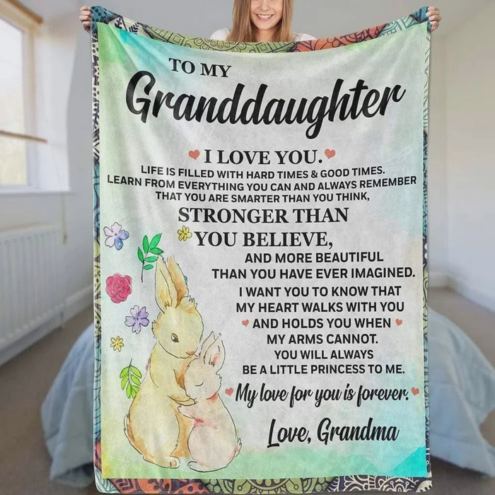 Personalized To My Granddaughter Fleece Blanket From Grandma My Love For You Is Forever Print Rabbit Cute Custom Name