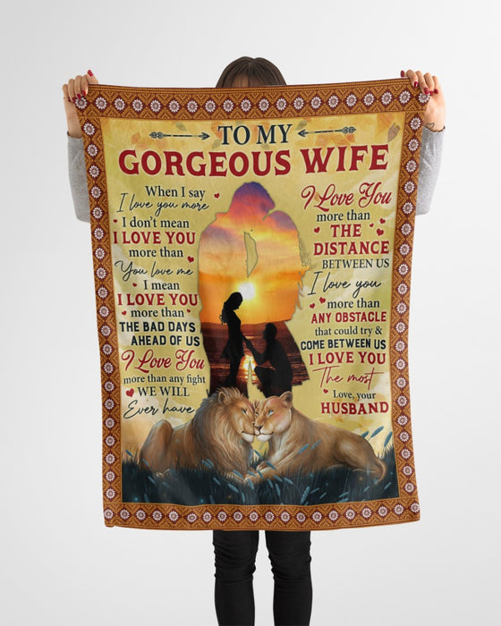 Personalized Blanket To My Wife From Husband I Say I Love You More Lion Couple Under The Sunset Custom Name