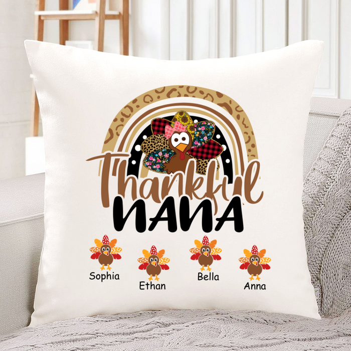 Personalized Square Pillow Gifts For Grandma Leopard Rainbow Turkey Nana Custom Grandkids Name Sofa Cushion For Birthday