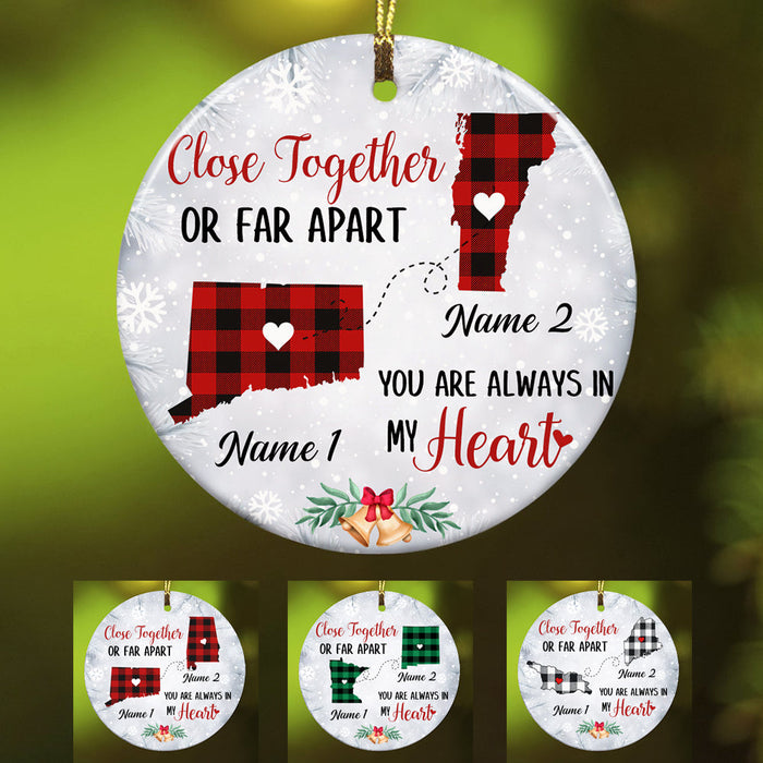 Personalized Ornament Long Distance Gifts For Family You Are Alway In My Heart Plaid Custom Name Christmas Tree Hanging