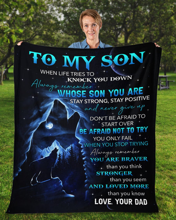 Personalized To My Son Blanket From Mom Dad Custom Name When Life Tries To Knock You Down Wolf Gifts For Birthday