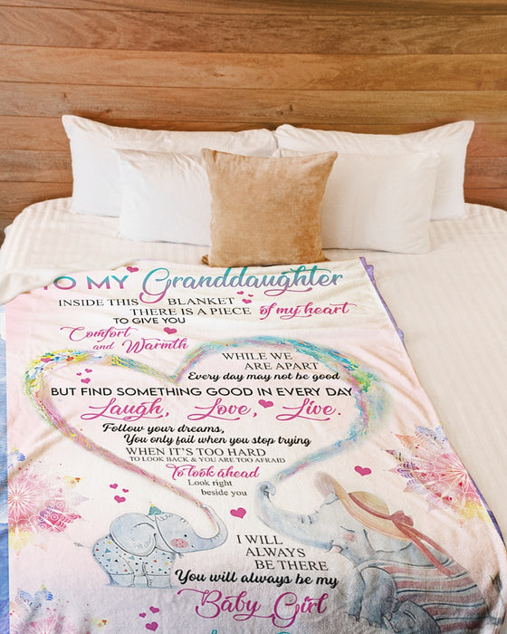 Personalized To My Granddaughter Blanket From Grandpa Grandma Elephants Heart Shape Watercolor Custom Name Xmas Gifts