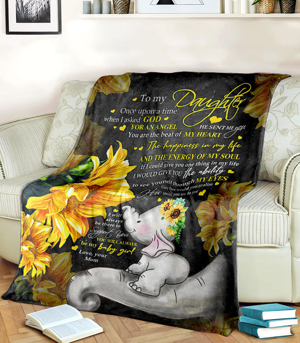 Personalized To My Daughter From Mom Elephant And Sunflower Printed Premium Blanket Custom Name The Happiness In My Life