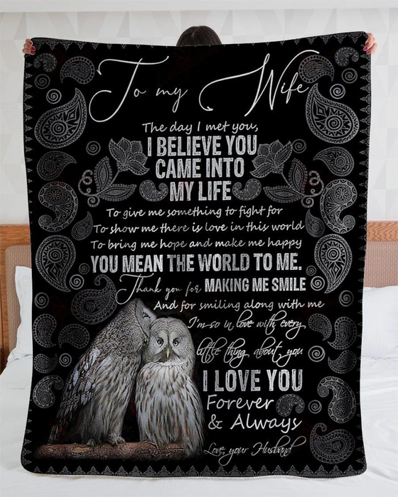 Personalized Fleece Blanket To My Wife On Valentines Romantic Owl Couple Blanket Custom Name