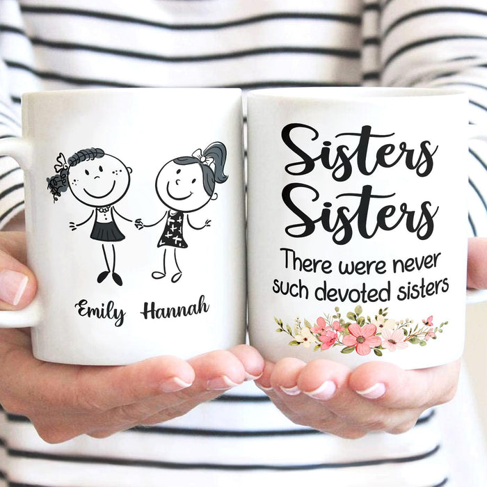 Personalized Ceramic Coffee Mug For Bestie Never Such Devoted Sisters Cute Girls Print Custom Name 11 15oz Cup