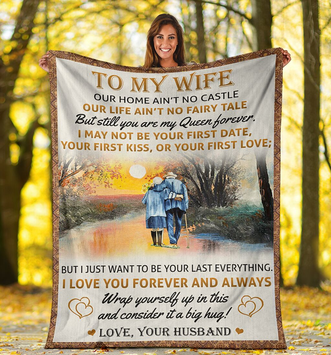 Personalized To My Wife Blanket From Husband I Love You Forever & Always Romantic Old Couple Walking Printed