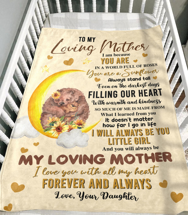 Personalized To My Mothers Blanket From Daughter It Doesn'T Matter How Far I Go In Life Hugging Bear & Sunflower Printed