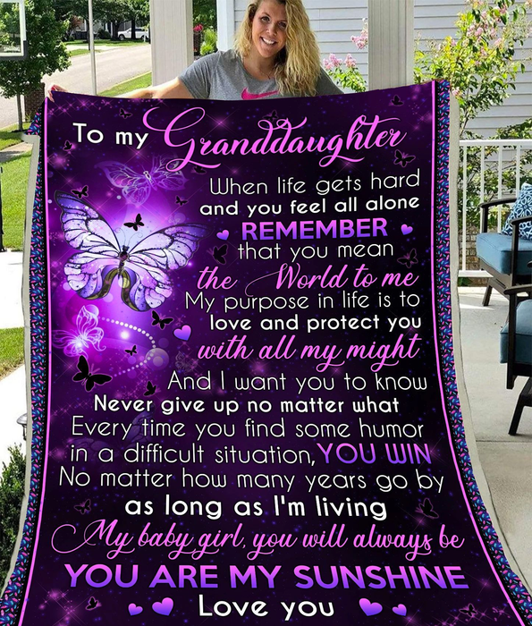 Personalized Premium Blanket To My Granddaughter Lighting Butterfly Print Fleece Blanket Custom Name