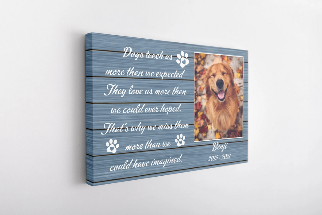Personalized Memorial Canvas Wall Art For Loss Of Pet Dogs Teach Us More Than We Expected Pawprints Custom Name & Photo