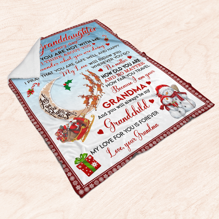 Personalized To My Granddaughter Blanket Every Day That You Are Not With Me Cute Snowmen Santa Claus & Moon Printed