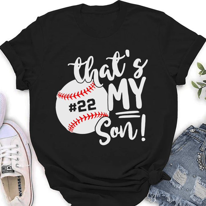 Personalized T-Shirt For Family Member That's My Son Baseball Lovers Gifts Custom Title & Number Game Day Shirt