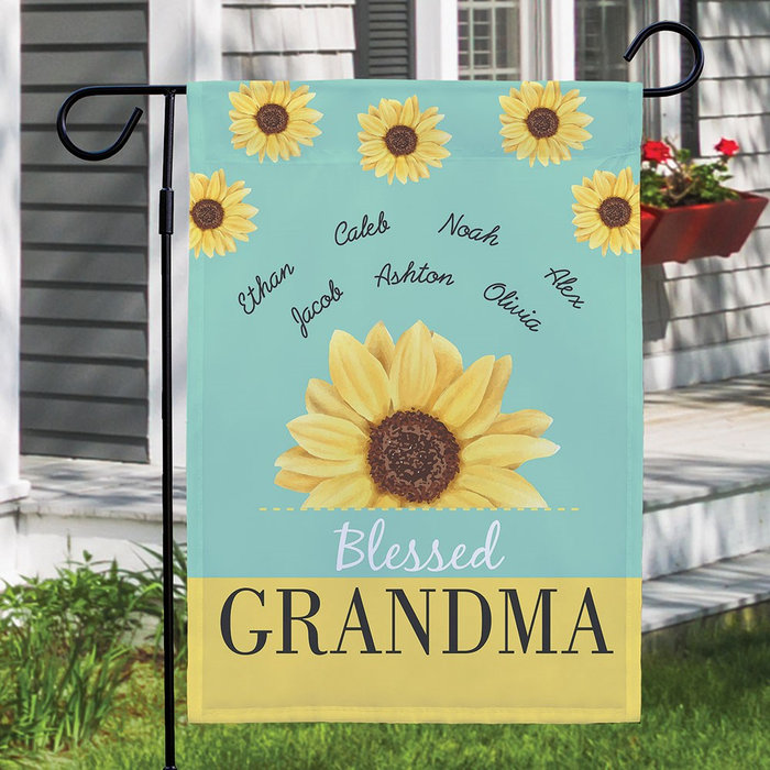 Personalized Garden Flag For Grandma Blessed Grandma Sunflower Design Custom Grandkids Name Colorful Welcome Flag