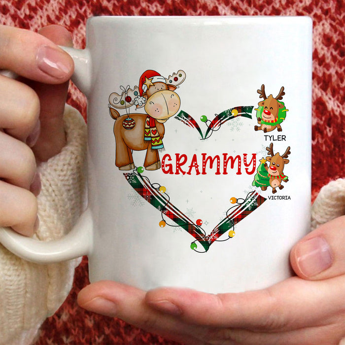 Personalized Coffee Mug Gifts For Grandma Lights Heart Cute Reindeer Grammy Custom Grandkids Name Christmas White Cup