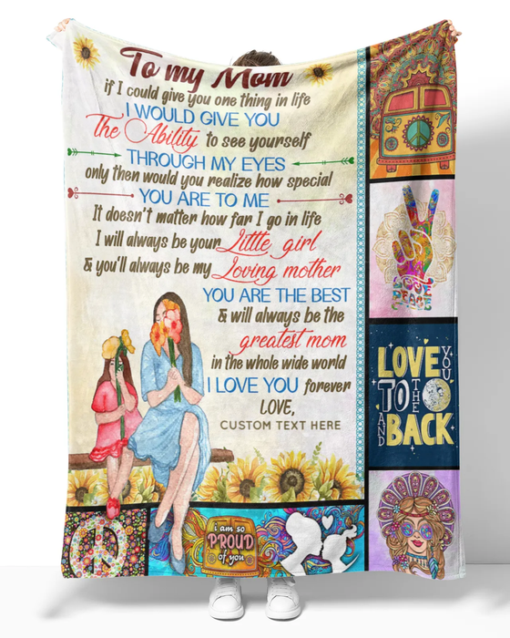 Personalized Lovely Blanket To My Mom On Mothers Day Hippie Sunflower Fleece Blankets Custom Name