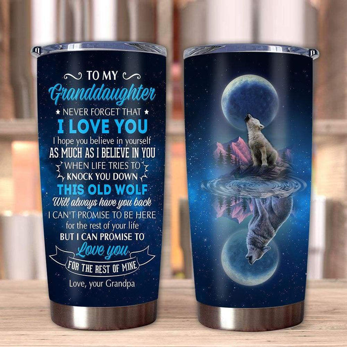 Personalized Tumbler To Granddaughter Gifts From Grandparents Moon Wolf Alway Have Your Back Custom Name Travel Cup 20oz