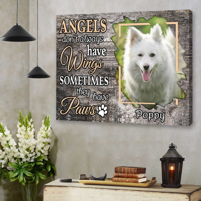 Personalized Memorial Canvas Wall Art For Loss Of Cat Dog Vintage Angels Don’T Always Have Wings Custom Name & Photo