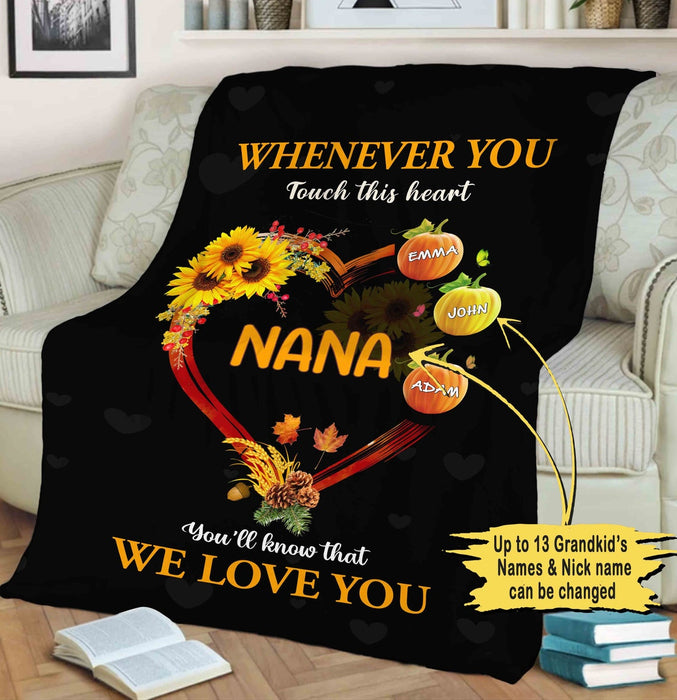 Personalized Blanket For Grandma Mom Sunflower Heart Pumpkin Print Nana We Love This Blanket Custom Grandkids Name