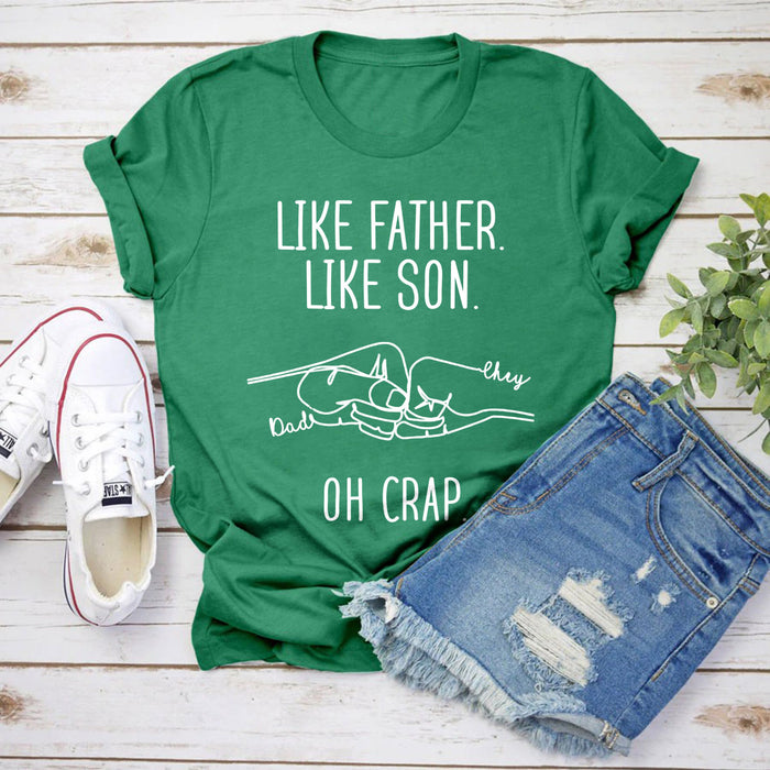 Personalized T-Shirt For Dad Like Father Like Son One Line Drawing Fist Bump Printed Custom Name Father's Day Shirt