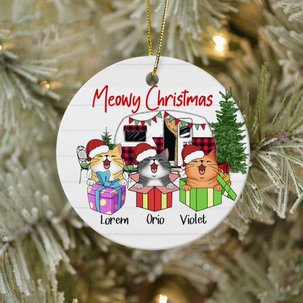 Personalized Ornament For Cat Lovers Meowy Red Plaid Presents Picnic Pets Custom Name Tree Hanging Gifts For Christmas
