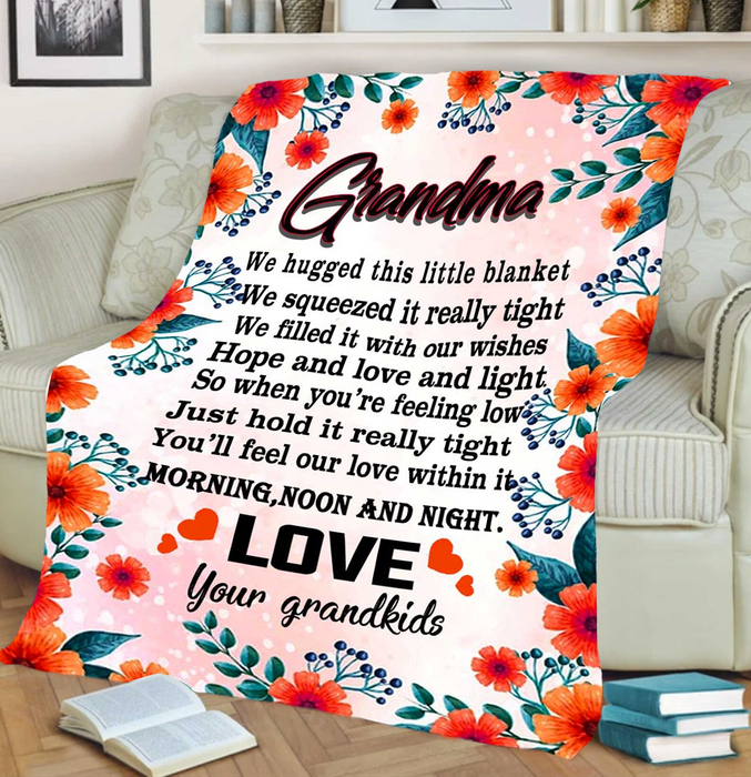 Personalized We Love You Blanket For Grandma Print Orange Flower Custom Name Blankets For Mothers Day