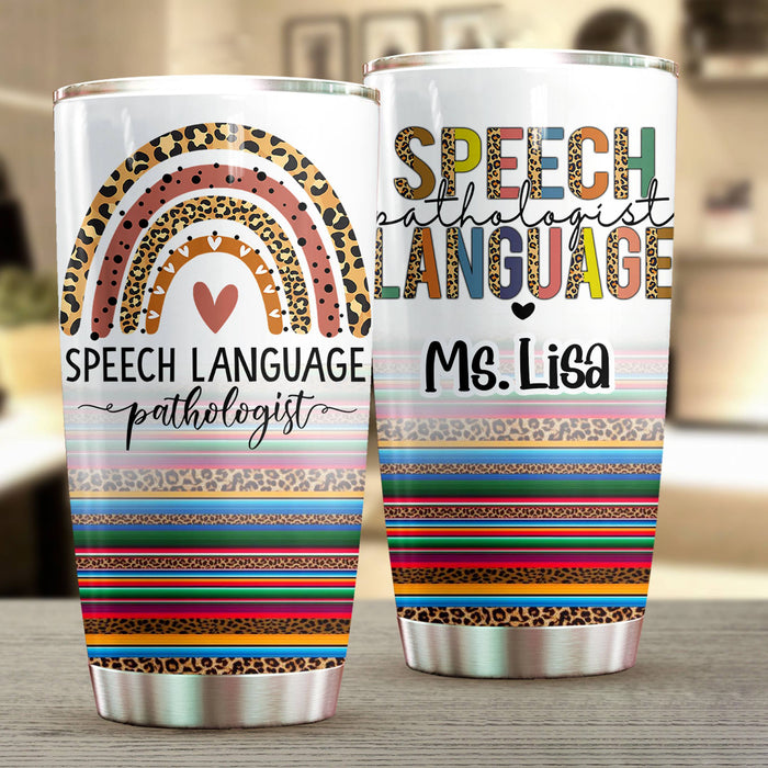 Personalized Travel Cup Teacher Speech Language Pathologist Boho Rainbow 20oz Tumbler Custom Name Back To School Gifts
