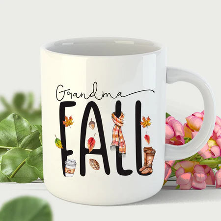 Personalized Coffee Mug Gifts For Grandma Fall Autumn Maples Leaves Custom Grandkids Name Thanksgiving White Cup