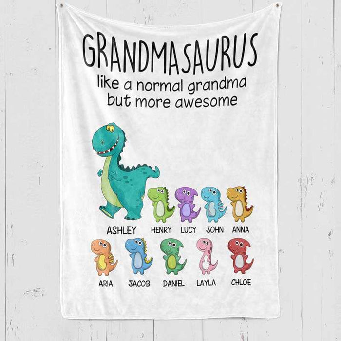 Personalized Blanket For Grandma Grandmasaurus Like A Normal Grandma Cute Dinosaur Printed Custom Grandkids Name