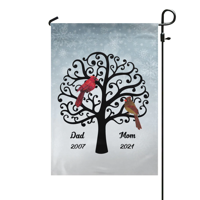 Personalized Memorial Gifts Flag For Family In Heaven Snowflake Cardinal Tree Custom Name Cemetery Decoration