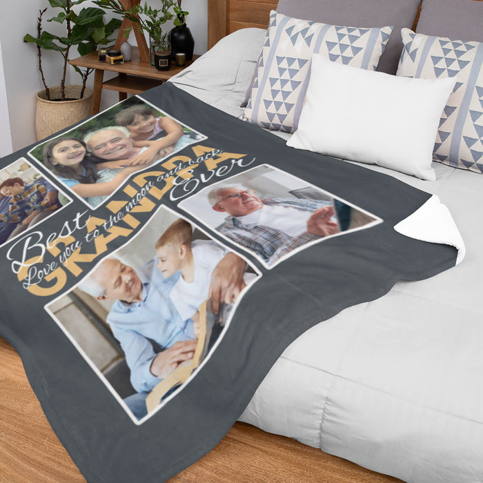 Personalized Blanket Gifts For Grandpa From Grandchildren Love You To Moon & Back Funny Custom Photo Collage For Xmas