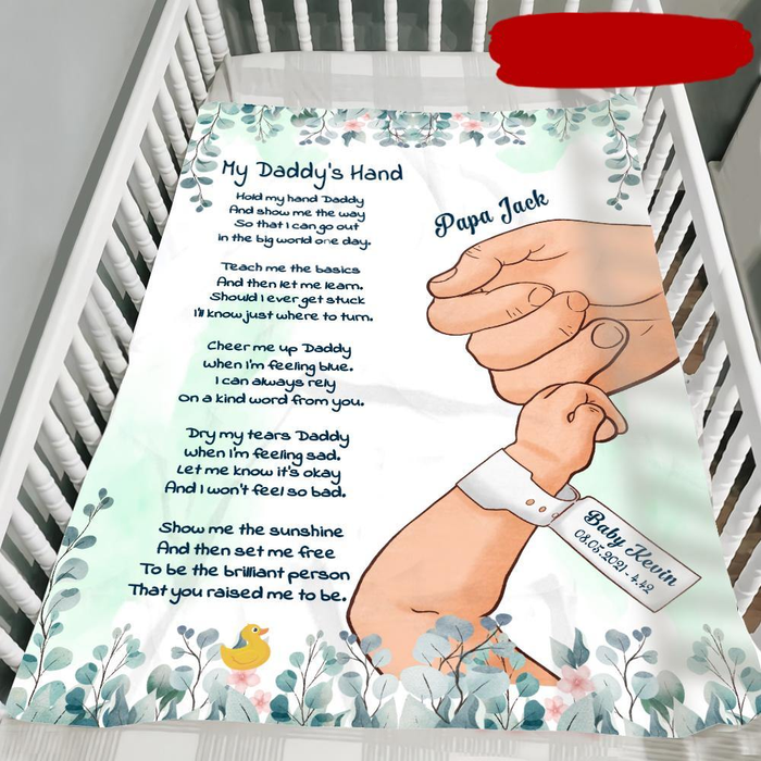 Personalized Father's Day Blanket To My Dad From Baby Hold My Hand Flower Print Custom Baby Name & Birth Detail