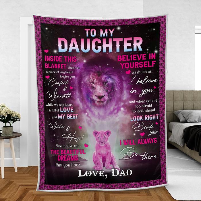 Personalized To My Daughter Blanket From Dad Inside This Blanket Is A Piece Of My Heart Old Lion & Baby Lion Printed