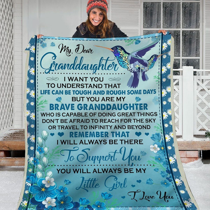 Personalized Premium Blanket To My Granddaughter Blue Bird & Flower Printed Custom Name Blankets