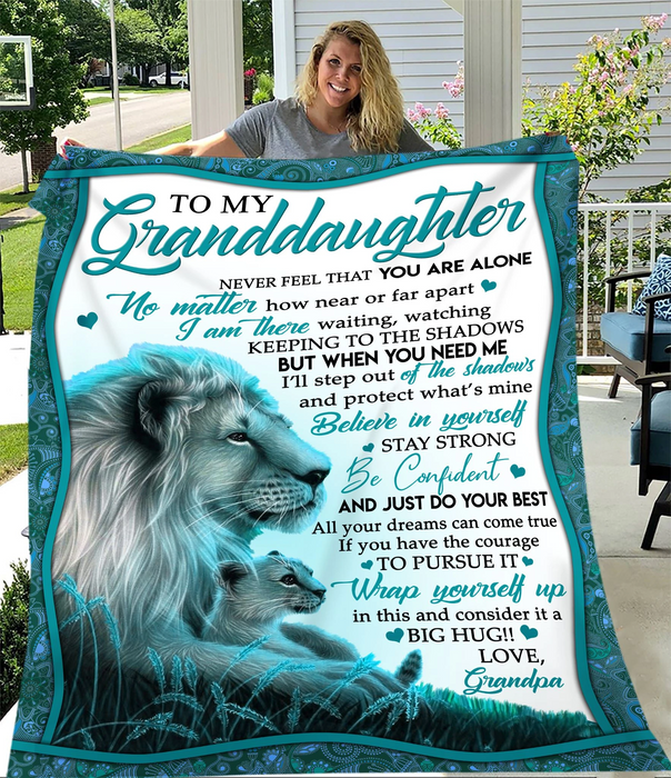 Personalized To My Granddaughter Lion Blanket From Grandma I Will Be Hugging You Old Lion Cuddle Kid Print Custom Name