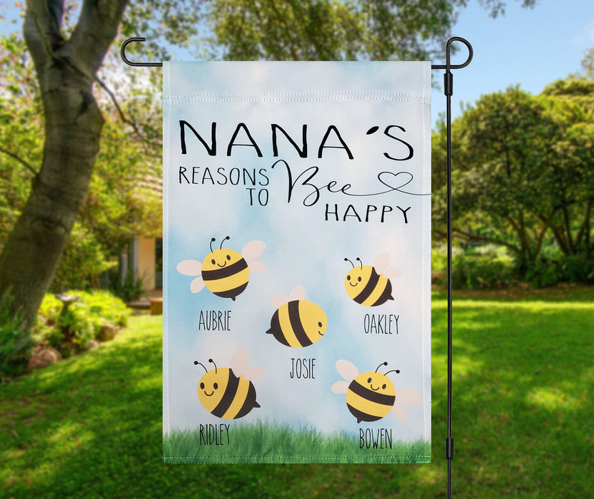 Personalized Garden Flag For Grandma Nana's Reason To Bee Happy Custom Grandkids Name Welcome Flag Gifts For Family Day