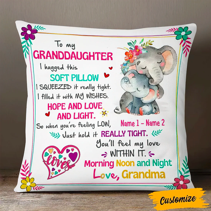 Personalized To My Granddaughter Square Pillow Elephant Flower When You're Feeling Low Custom Name Sofa Cushion
