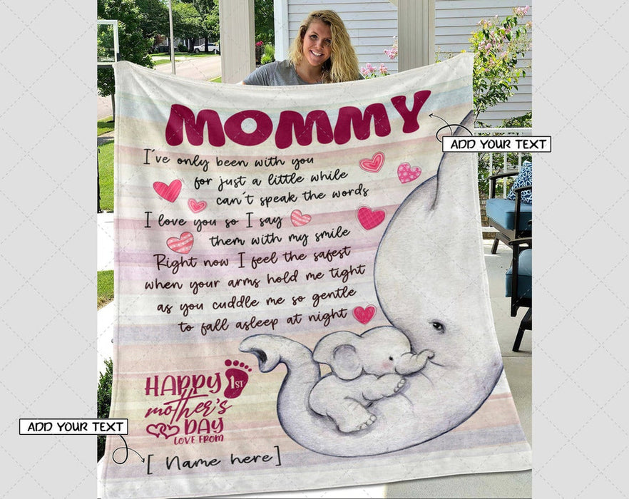 Personalized To Mommy Blanket From Newborn Son Daughter Happy 1st Mother'S Day Cute Elephant Printed Custom Name