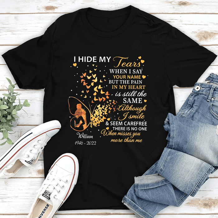 Personalized Memorial T-Shirt For Loss Of Loved Ones The Pain In My Heart Butterflies Custom Name Sympathy Gifts Shirt
