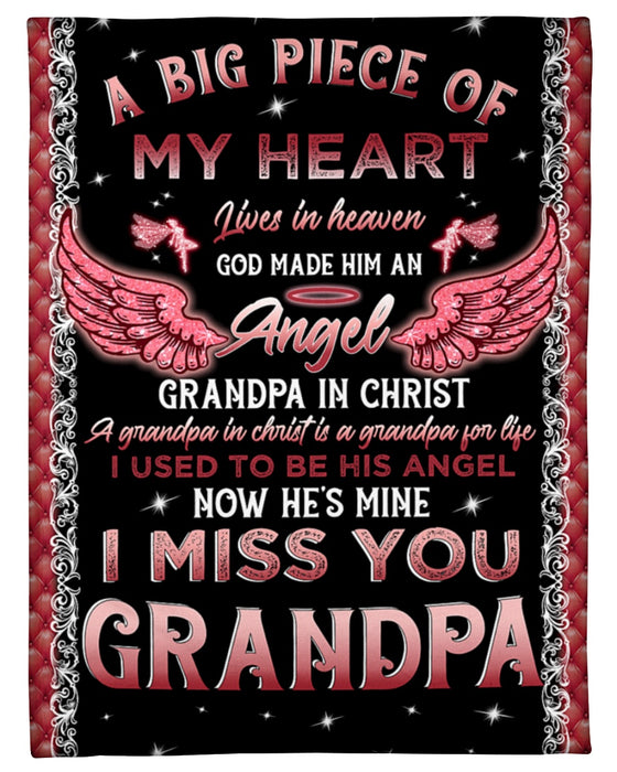 Personalized Memorial Blanket For Loss Of Grandpa Pink Angel Wings With Halo Christ Custom Name Keepsake Gifts