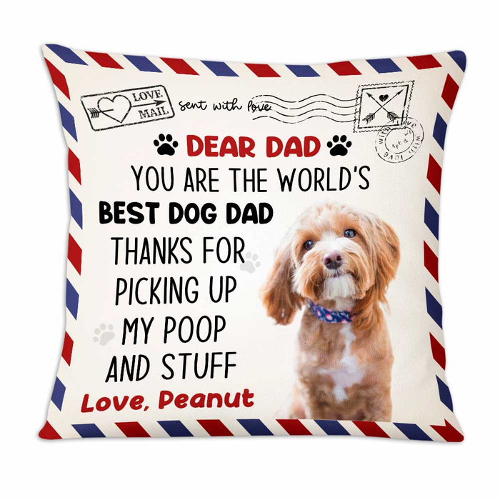 Personalized Square Pillow Gifts For Dog Lover Picking Up Poop Air Mail Custom Name & Photo Sofa Cushion For Birthday