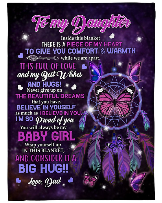 Personalized Blanket To My Daughter From Dad Comfort & Warmth Dreamcatcher & Butterfly Cute Heart Print Custom Name