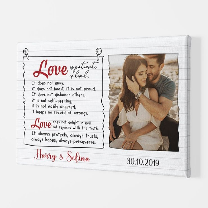 Personalized Canvas Wall Art For Couples Love Is Patient Is Kind Romantic Quotes Custom Name & Photo Poster Prints Gifts