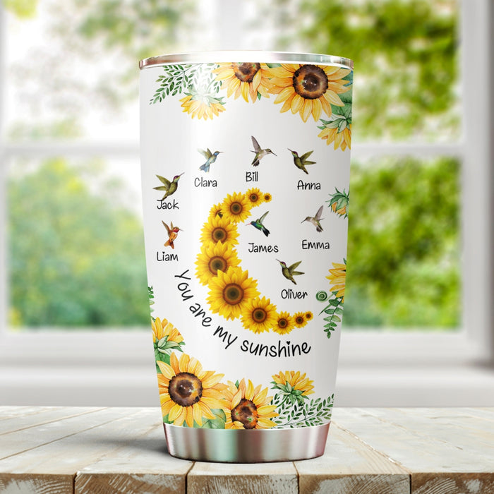 Personalized Tumbler Gifts For Grandmother Sunflower Hummingbird Sunshine Custom Grandkids Name Travel Cup For Christmas