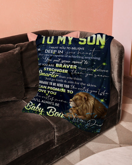 Personalized To My Son Blanket From Mom Dad Custom Name Believe Deep In Your Heart Lion Gifts For Birthday Christmas