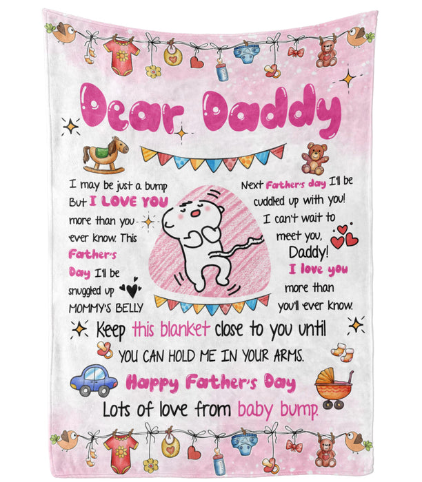 Personalized Blanket To My Dad From Baby Bump Happy Father's Day Pink Funny Baby Bump Print Custom Name & Image