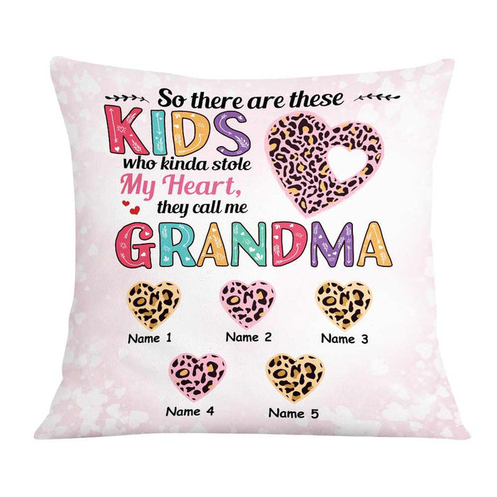 Personalized Square Pillow For Grandma Kids Stole My Hearts Leopard Custom Grandkids Name Sofa Cushion Christmas Gifts